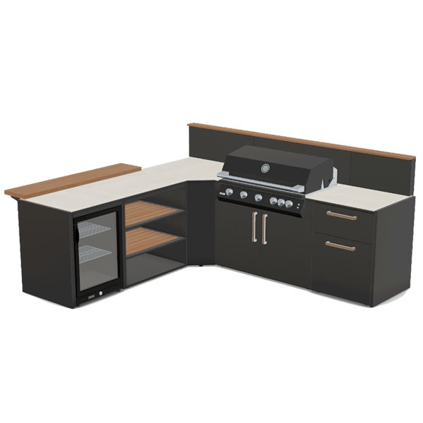 Brabura Fusion 400 Matte Black Outdoor Kitchen with Fridge