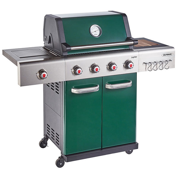 Outback Jupiter 4 Burner Hybrid Barbecue with Chopping Board | Green